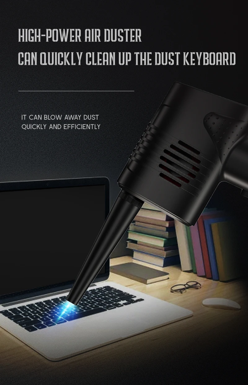 Wireless Air Duster USB Dust Blower Handheld Dust Collector Large Capacity Portable for PC Laptop Car Clean Keyboard