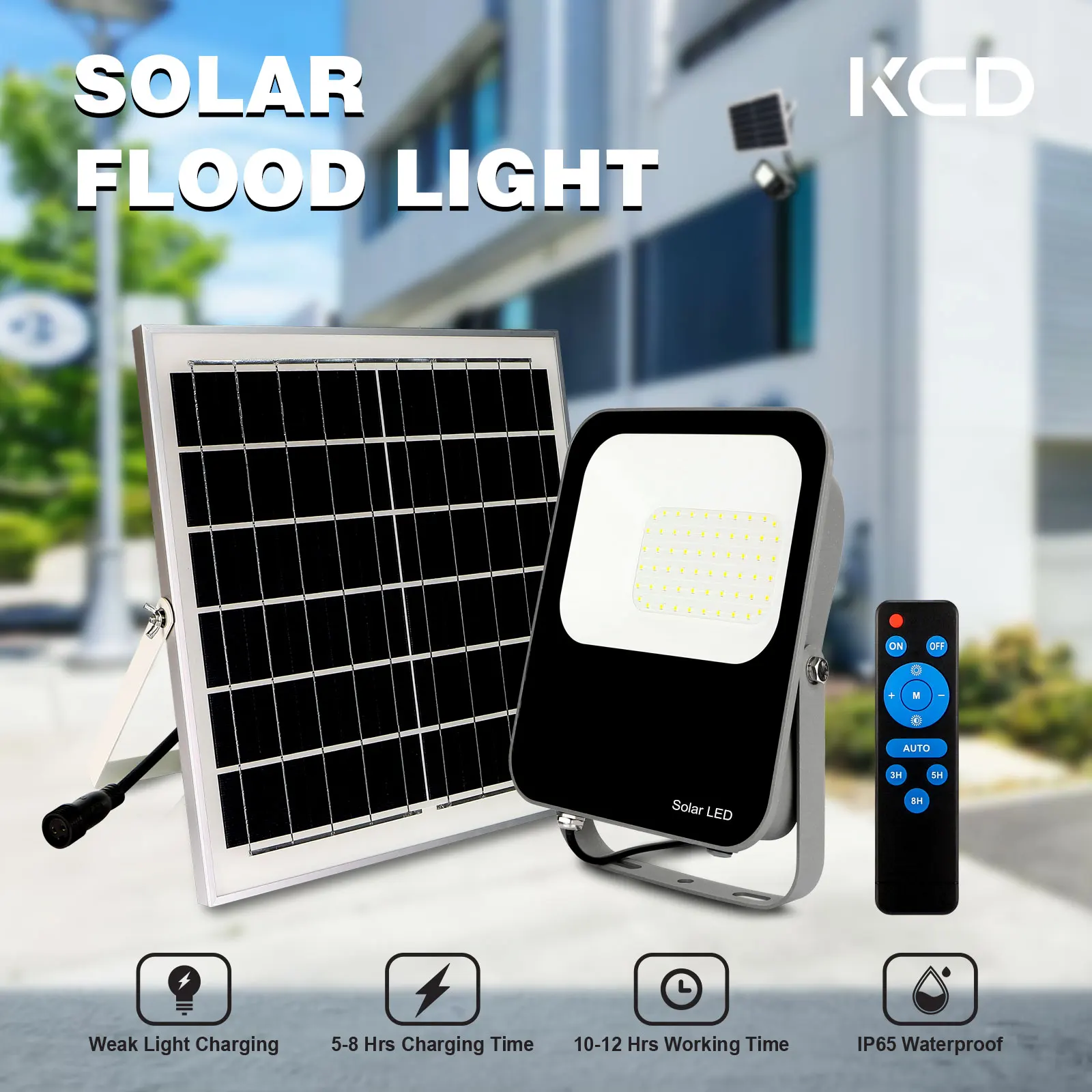 KCD Solar Cell Rotating IP68 Waterproof China Manufactory High Lumen 12v 300w 400w 500w 800w Solar Outdoor Flood Light