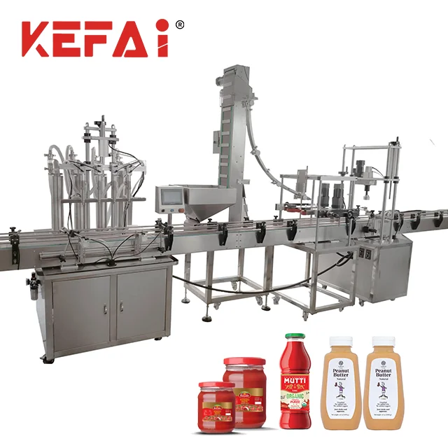 KEFAI 110V Full Automatic 4 Head Tomato Paste Peanut Butter Liquid Paste Piston Filling And Capping Machine Bottle Filling Line