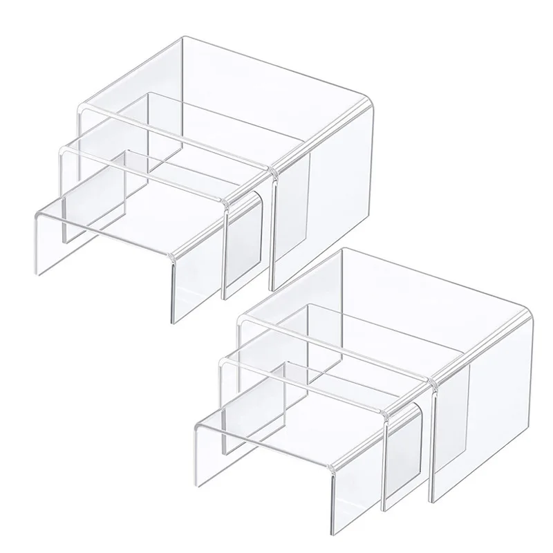 2 Sets Small Display Riser Shelf Showcase Fixtures Clear Product Stand Acrylic Display Risers for Display