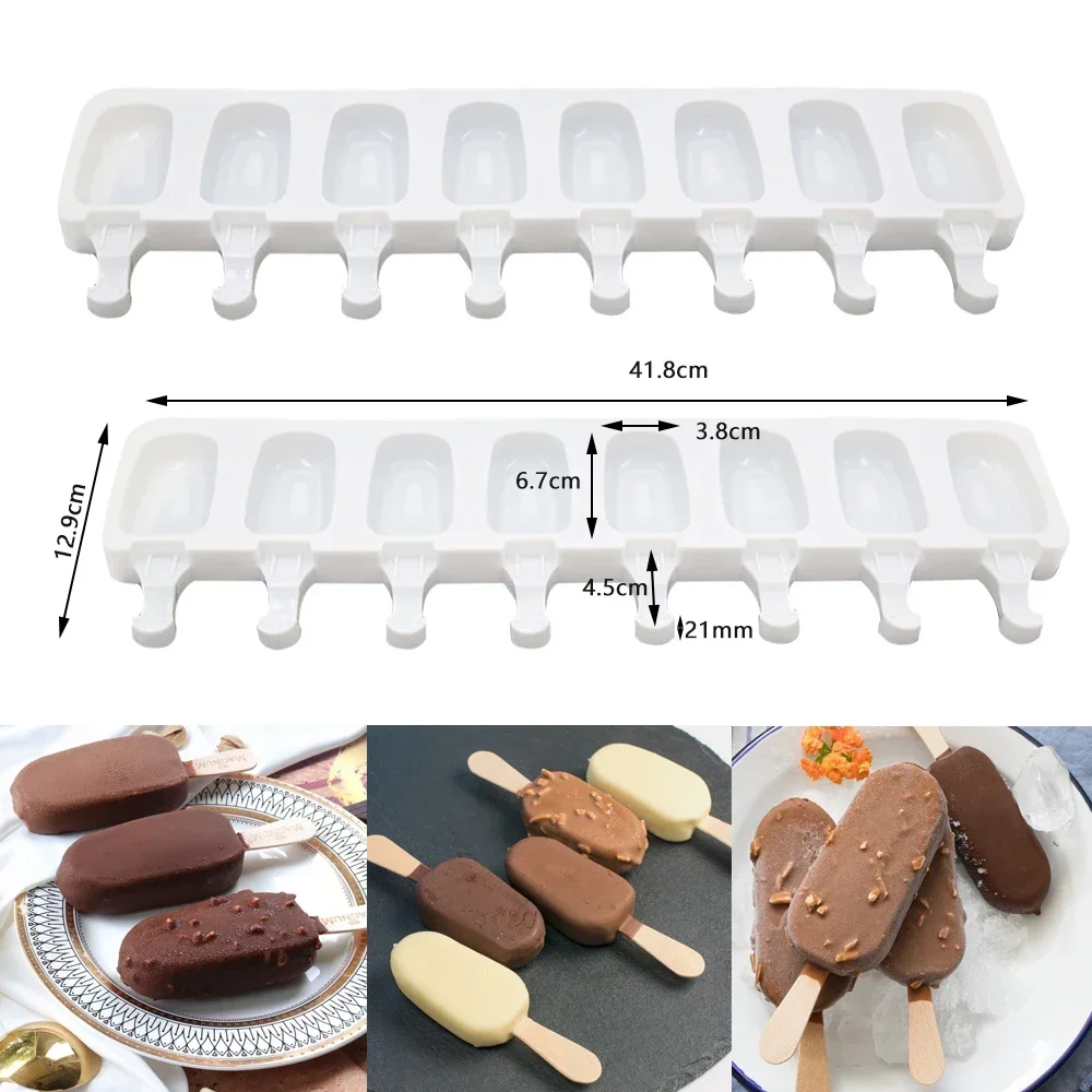 8 Hole Silicone Ice Cream Mold Magnum Silicone Mold DIY Fruit Juice Ice Pop Cube Maker Ice Tray Popsicle Mould Baking Accessorie
