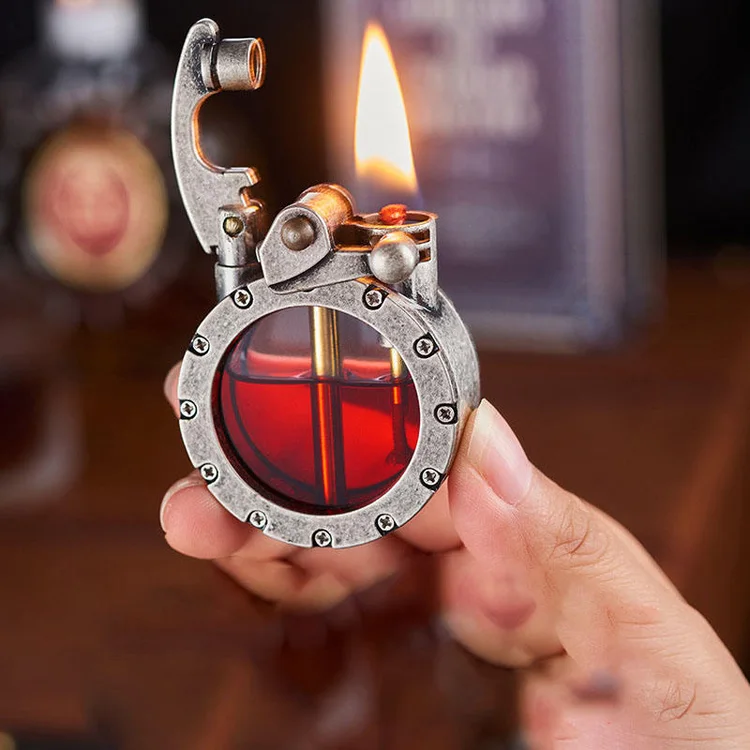 New Metal Rocker Arm Kerosene Lighter Round Shape Retro Large Capacity Tank