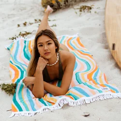 Factory OEM Custom Personalized Logo digital Printed 100% Cotton Fabric Rectangle Large Oversized Terry Cotton Beach Towel