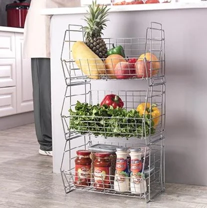 China Factory Production Holder Wire Baskets Storage Basket With Handle Folding And Stackable Rack