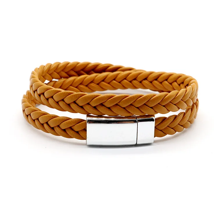 Wholesale Man Faux Leather Bracelet with Magnetic Clasp Microfiber PU Multi-Layer Braided Leather Men Bracelet