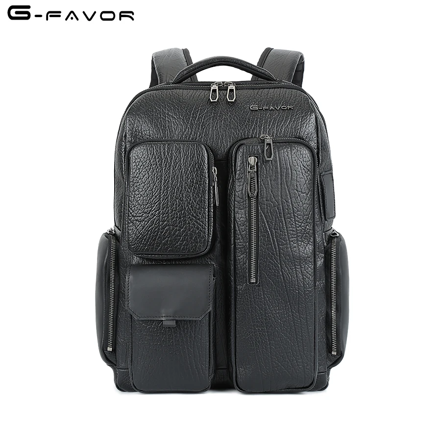 Custom Logo Men Large Capacity Travel  Genuine Leather Bag Cow Leather Bags Factories Anti Theft Laptop Backpack Usb Charing