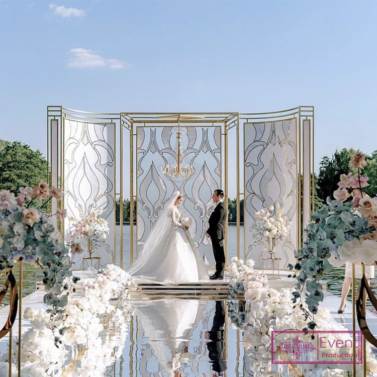 Wedding decor new products gold metal frame acrylic wedding backdrop rentals