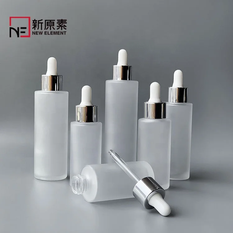 cylinder round 20ml 30ml 40ml 50ml 60ml 80ml frosted skincare hair growth oil bottle with silver white dropper