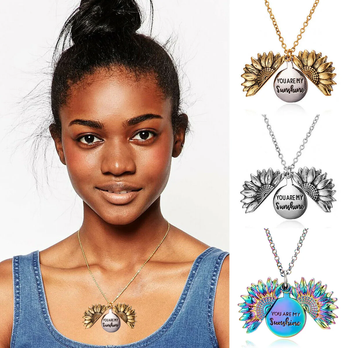2022 New Creative Sunflower Necklace Openable Lettering Pendant Necklace Couple Friends Family Gift Fashion Letter Jewelry