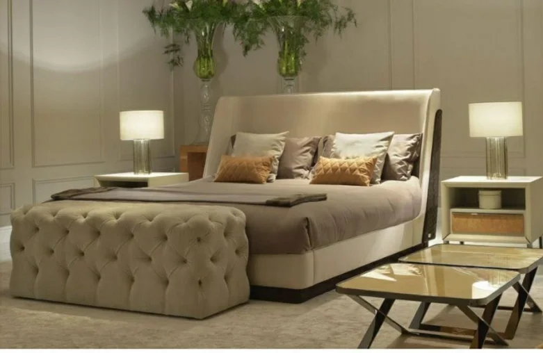 Modern home bedroom furniture bed sets luxury wooden fabric upholstered king size beds