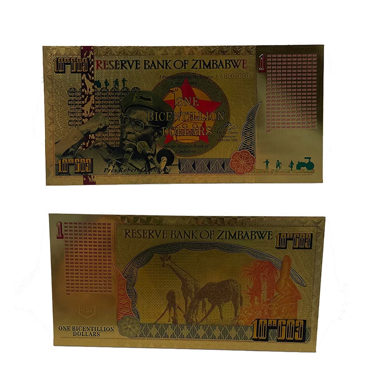 Wholesale Customizable Zimbabwe 100 Billion Trillion Quintillion Dollars Gold Plated Banknotes