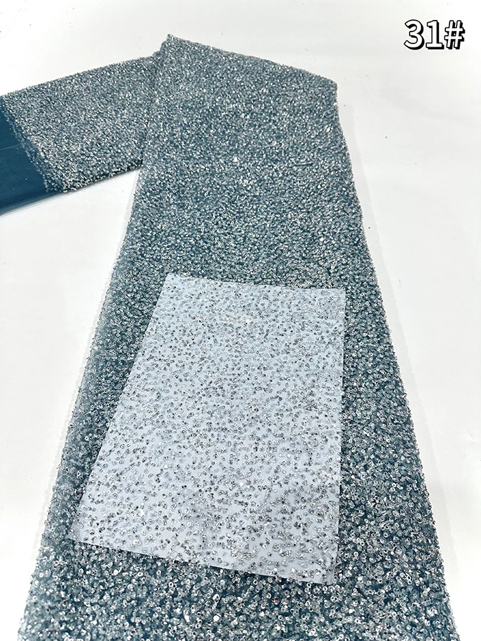 Manufacturer wholesale african french glitter tulle luxury lace trim mesh fabric wholesale for wedding evening dress beaded lace