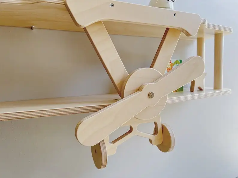 Wooden Aircraft shelf Kids room decor Nursery furniture Aviation themed bedroom Children wall shelf Home decor Wooden Bookcase