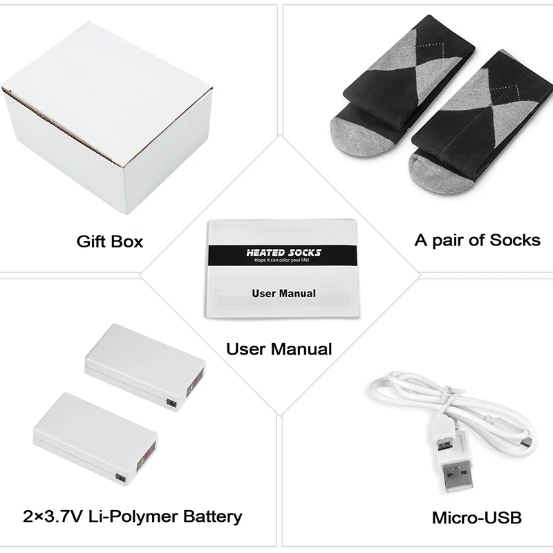 Custom Cotton Logo Outdoor Sport Battery Thermal Socks Men Winter Heat Transfer Socks Heated Men Socks