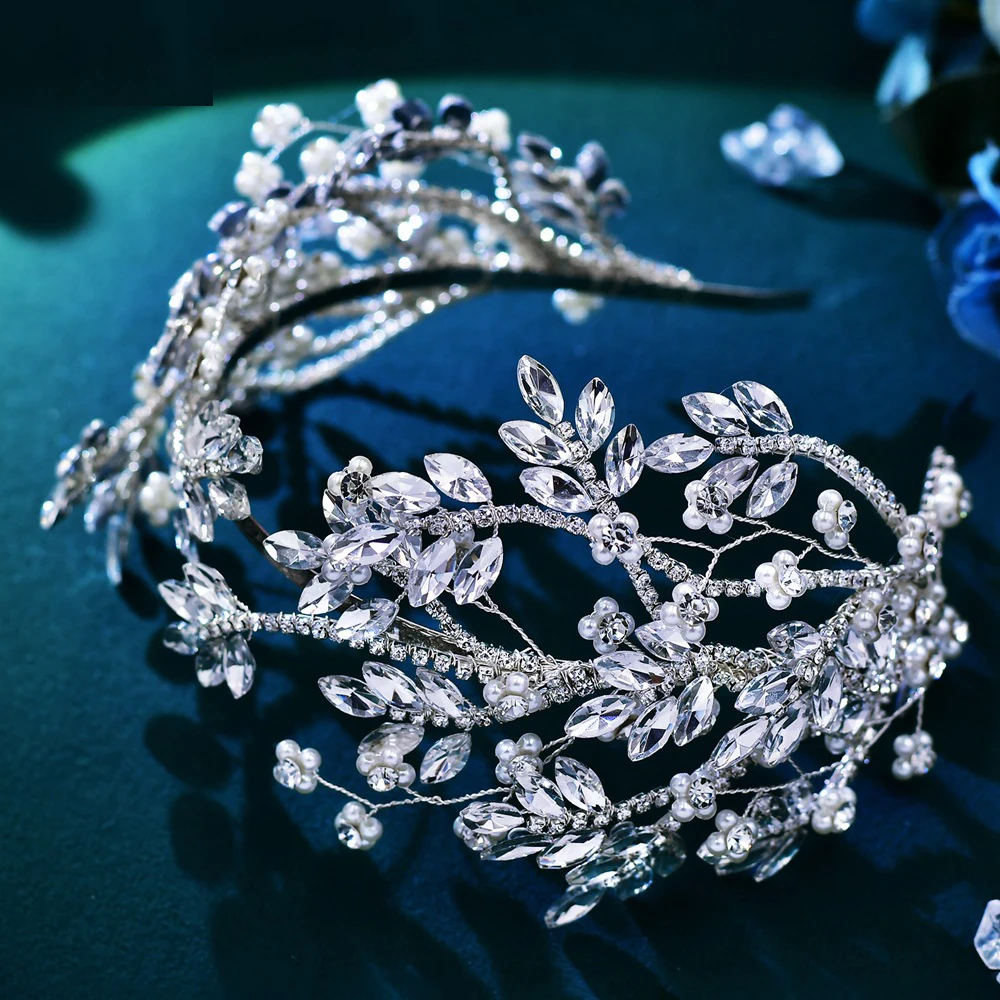 Customize OEM ODM Wide-brimmed Flower Rhinestone Banquet Headdress Bridal Tiara Wedding Decoration Headband