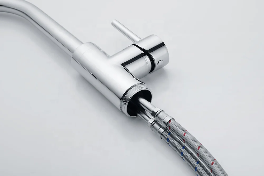 Classic premium stainless steel all-copper hot and cold switch brushed silver straight roundfreestanding bath faucet