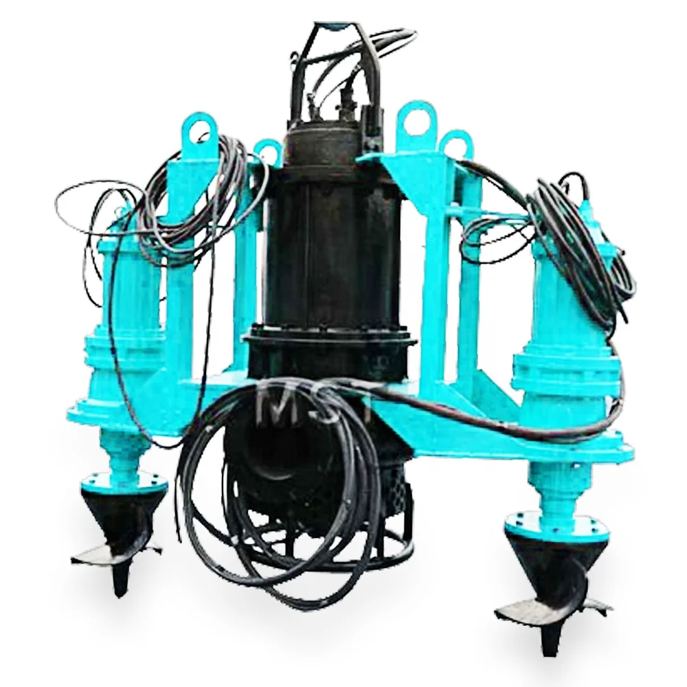 Heavy brand submersible dredge pumps at work with excavators coupled to the agitator