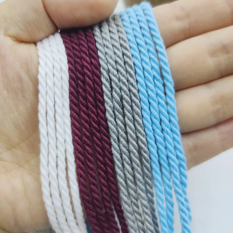 Wholesale Colourful 2.5MM Cotton Braided 3 Strand Twisted Cord Drawstring rope
