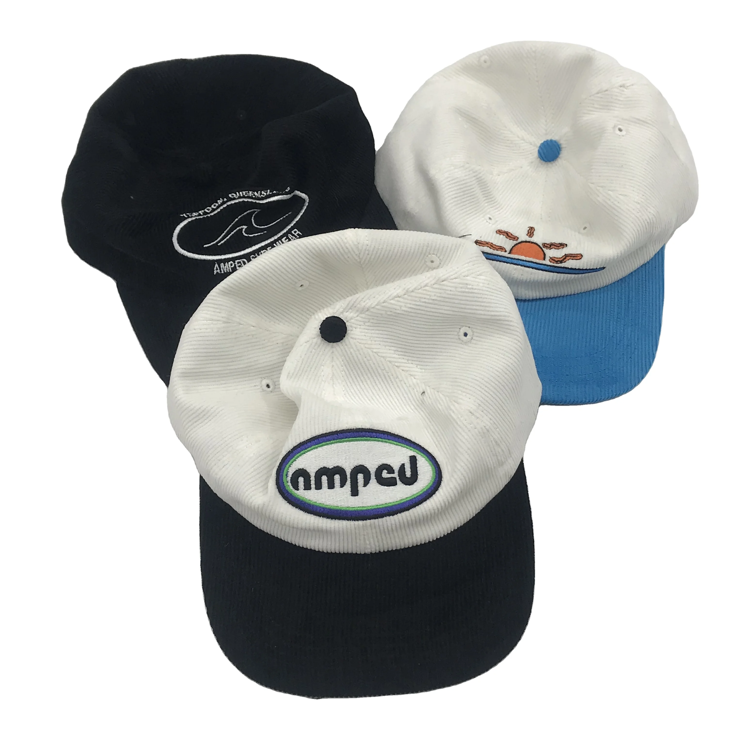 Two Tone Unstructured Cap With Custom Embroidery Logo Design 6 Panel Flat Brim Baseball Hat