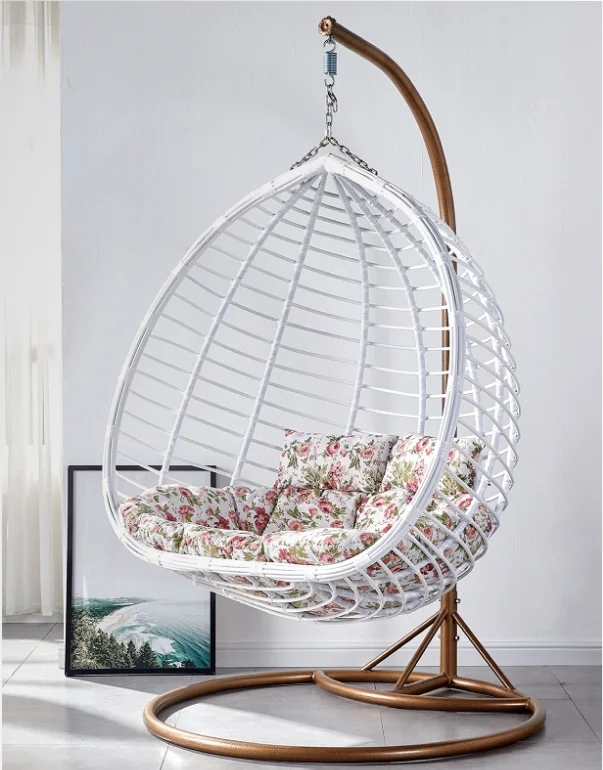patio indoor swing chair garden outdoor rattan double hanging patio swing egg  chair with stand