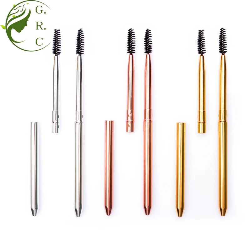 A Metal Mini Brow Lash Applicator Makeup Brush Travel Nylon Eyebrow Spoolie Wand Mascara Eyelash Brush With Cap Cover