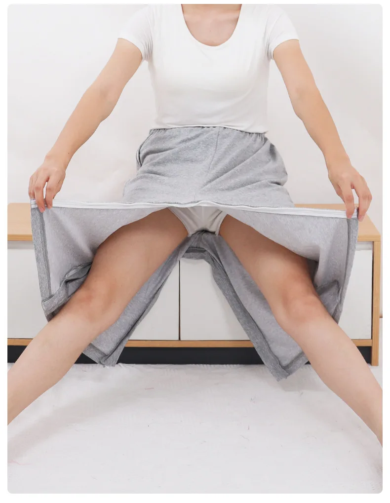 Men women thin style paralyzed incontinence prone bedridden elderly fractured pants patients zipper style open crotch pants for
