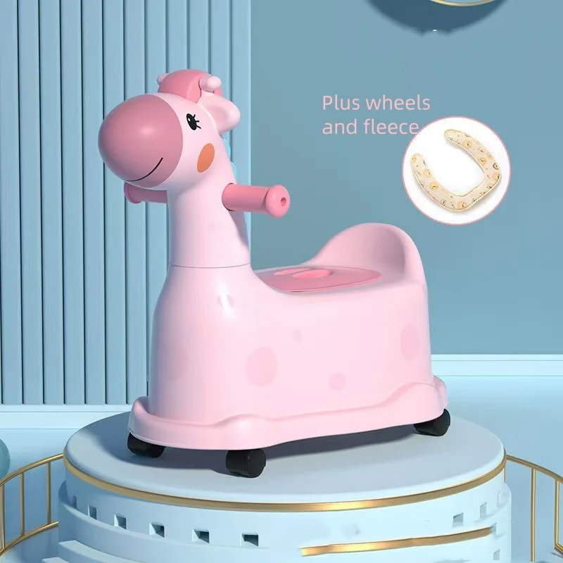 Cartoon Multi-Function Portable Plastic Baby Potty Chair Cute Folding Ladder Design with Wheels for Kids Training