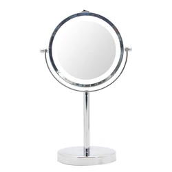 Double Sided Round Cosmetic Mirror Rechargeable Battery Vanity Desktop Makeup Mirror With Led Light