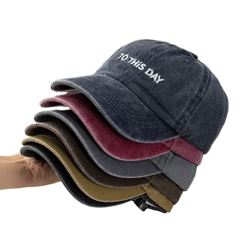 
Hot sale washed denim baseball cap sport cap with letter embroidery 