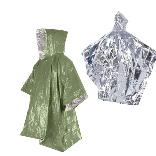 Factory Direct Sales Outdoor Emergency Waterproof Poncho Reusable Thermal Raincoat Lightweight Weatherproof Poncho with Hood
