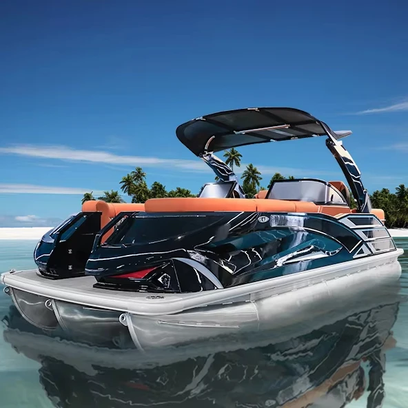 Kinocean 22 Feet Luxury Sport Pontoon Boat Big Space Floating Fishing Platform for Family Parties OEM and ODM Rowing Boats