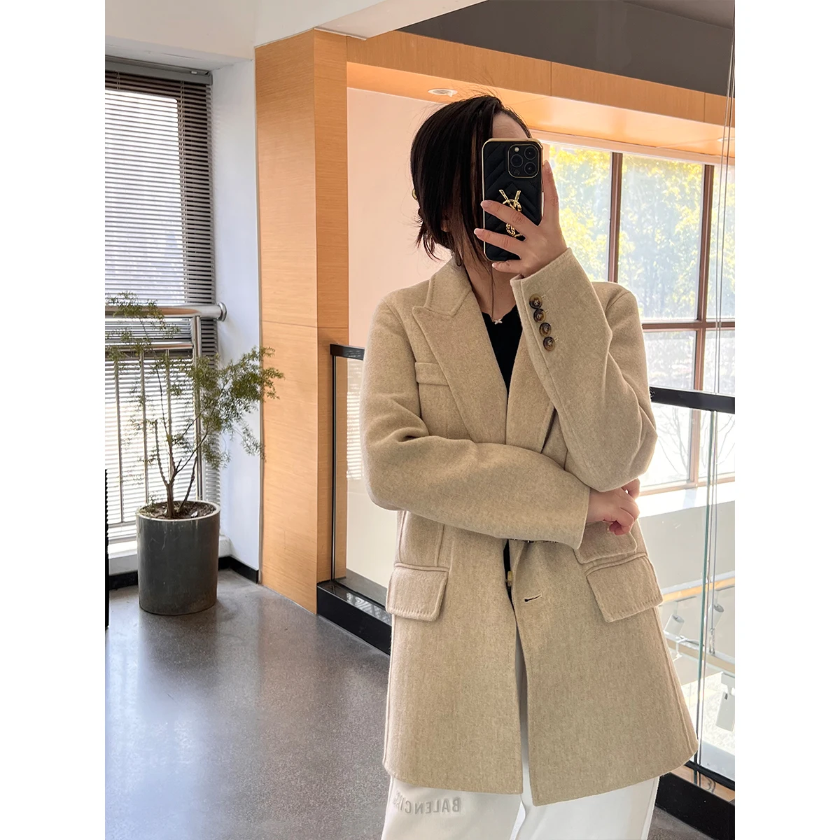 OEM winter coat long sleeve lapel jacket wool elegant ladies wool, cashmere coat