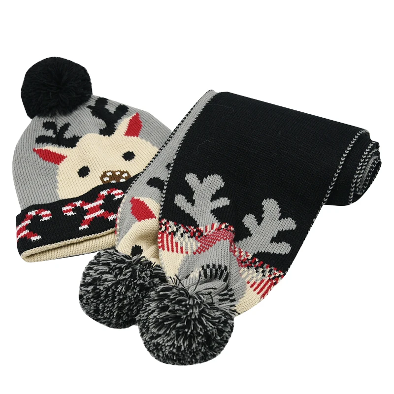 Cute jacquard scarf and beanie hat winter warm for kids