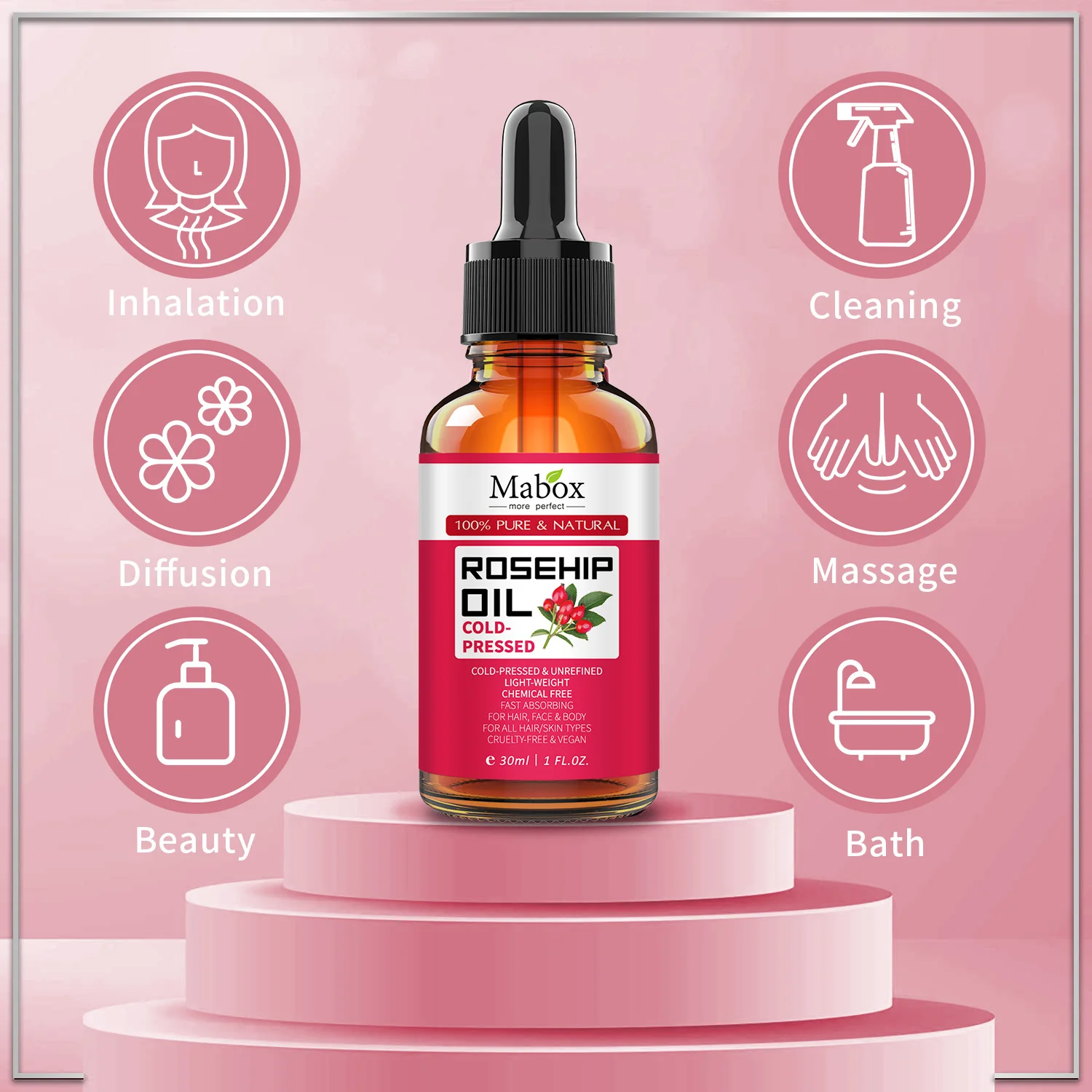 Certified Private Label Pure Rosehip Oil Organic Cold Pressed Anti Stretch Mark Body Essential Oil for Face Body Care