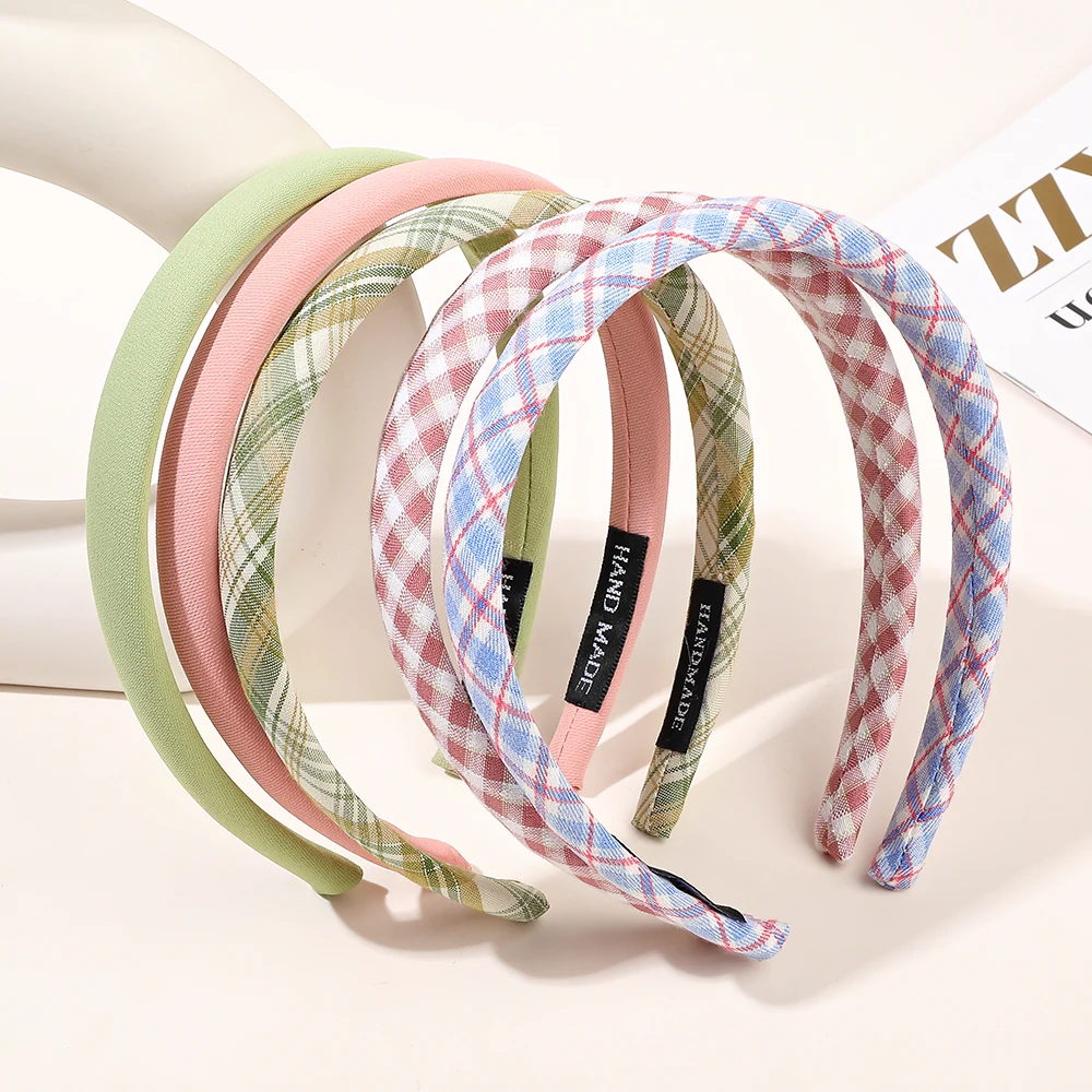 1.5CM Wholesale Hairband Solid color Plaid Headband Fashion Sponge Hair Hoop for Women Anti Slip Hair Accessories Hairband
