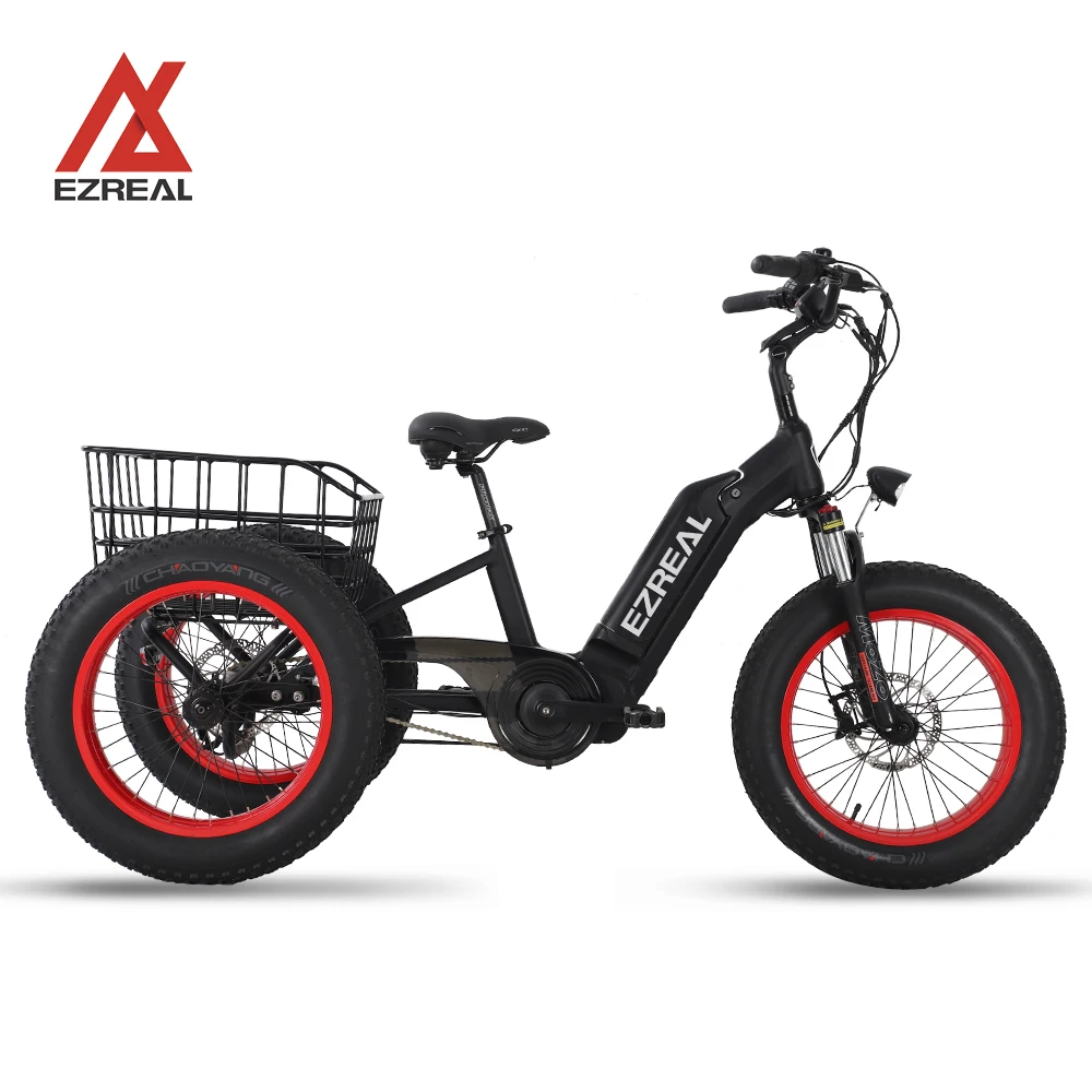 EZREAL TR01, 500 Вт, поддерживаемый с педалью среднего двигателя, E-trike Shimano nexus, 3 скорости, толстые шины, e-trike, интегрированный литиевый аккумулятор для бездорожья e
