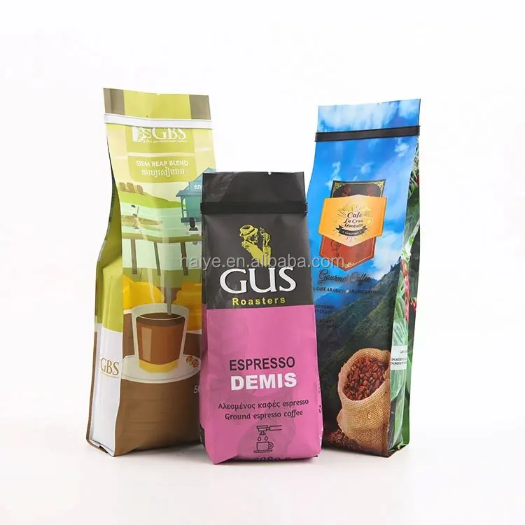 Coffee Packaging Stand up Pouch 100g 250g 500g 1kg 12 oz  Flat Bottom Coffee Bean Bag With Valve