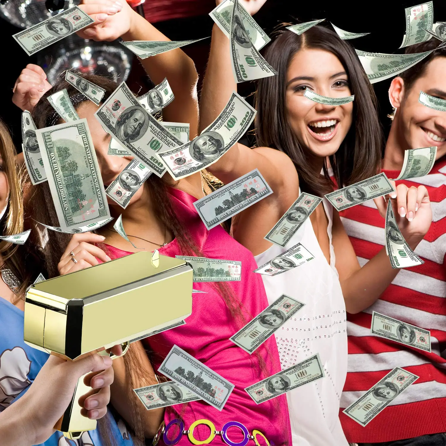 2022 hot selling creative gift money gun spray  money rain spread toy gun line up cash cannon money gun