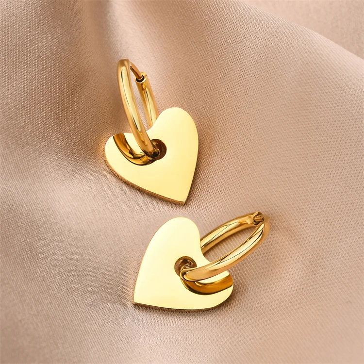Simple Plain Heart Shape Earrings Stainless Steel Custom Fashion Hoop Charm Earring
