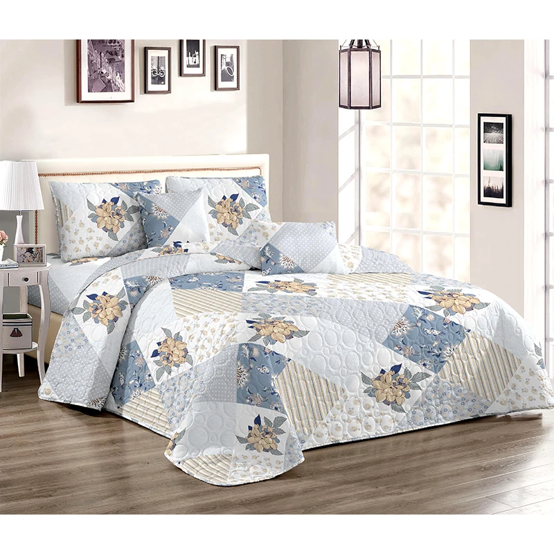 Flora Patchwork Quilt Set, Lightweight Coverlet Bedspread, Patchwork Spring and Summer Bedding Set