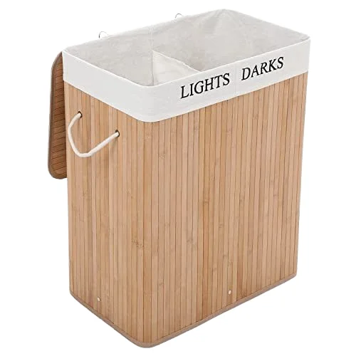 Natural Collapsible Bamboo Laundry Basket Dirty Clothes Hamper Foldable laundry basket hamper