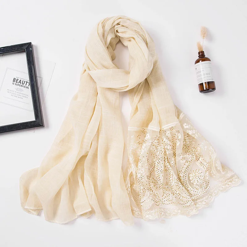 
New Style Wholesale Fashion Polyester Women Scarf Stones Muslim Lace Hot Arab Hijab 