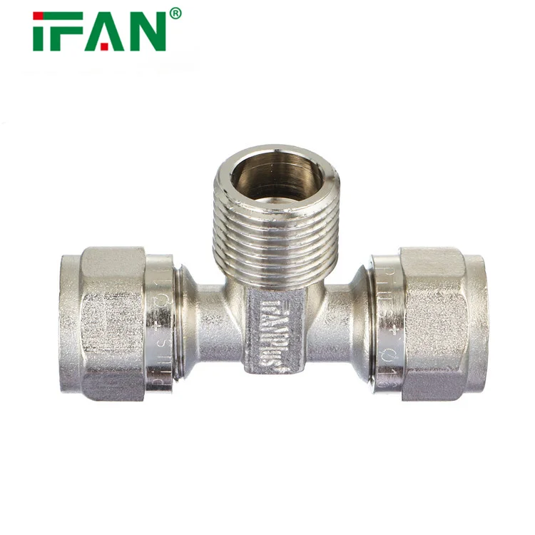 IFANPLUS ISO15875 Free Sample PEX Compression Fittings 16-20MM Silver Male Thread Tee PEX Fittings