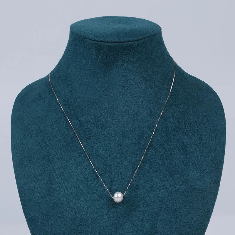 8-9mm natural freshwater round pearl pendant silver chain necklace for women gift