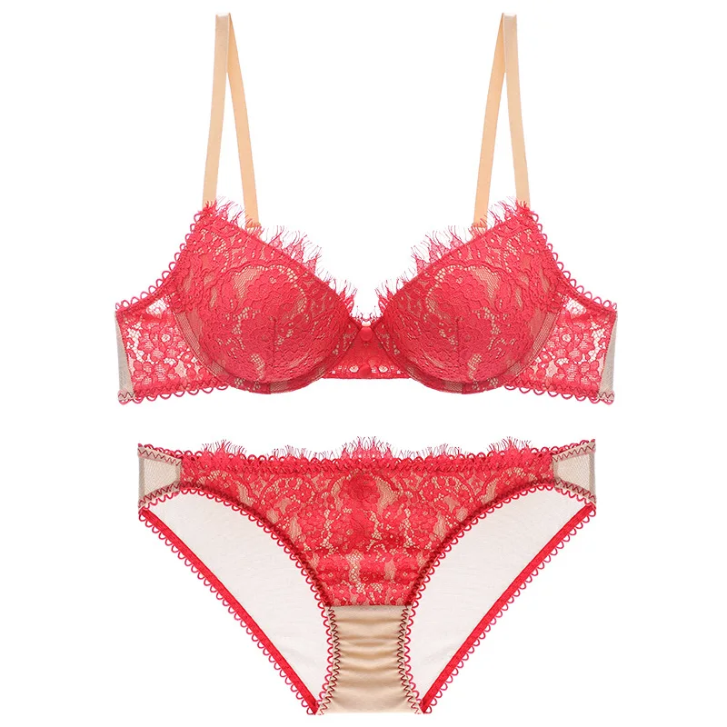 Big Brand Sexy Lace Push Up Bra And Thong Set Underwear Ladies Bra And T Back Women Panties Set