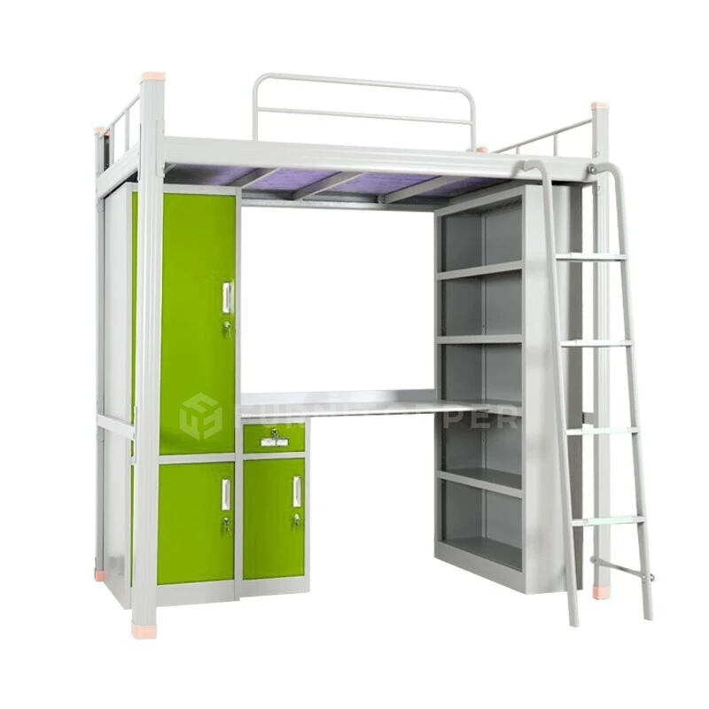 Dorm Metal Bunk Bed Full Size Steel Loft Bed with Desk and Wardrobe for Teens Adults Bedroom