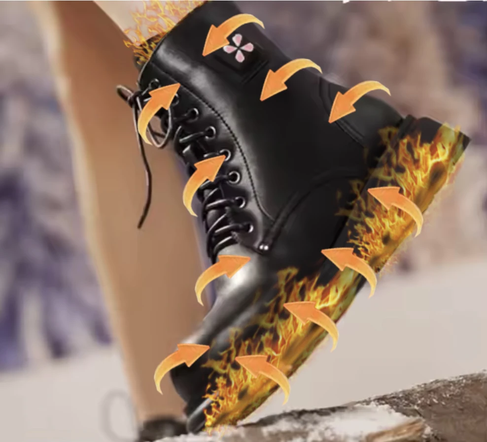 Leather wool electric electric heated shoes Charging heating shoes Winter  Warm snow boots electric  rechargeable heating shoes