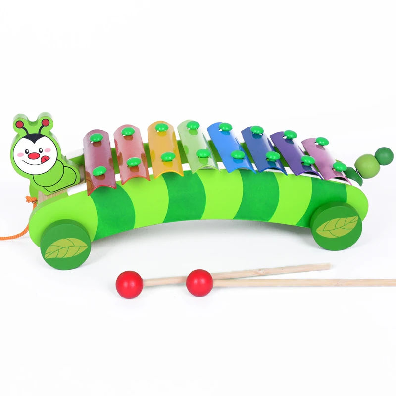 
Animal shape trailer toy with string early education wooden knocking piano toy hot sell 