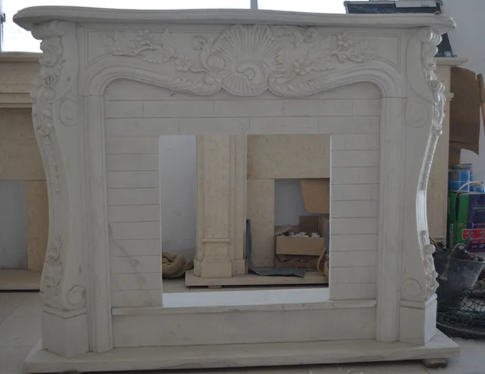 decorative classic limestone fireplace mantel