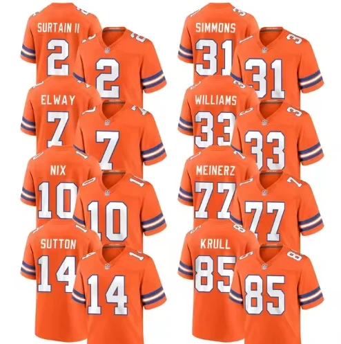 2024 Мужская командная форма Denver Broncos майка с вышивкой в американском футболе Молодежная коллекция 1977